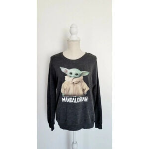 Star Wars The Mandalorian Child Baby Yoda Pullover Fleece Grey Sweatshirt Small